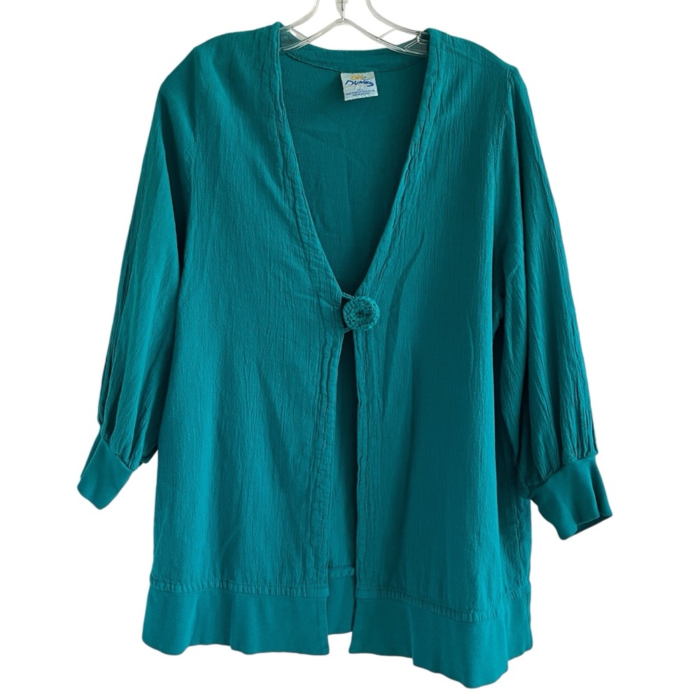 Dunes Relaxed Fashion turquoise 3/4 sleeve Single button cardigan 100% cotton, L